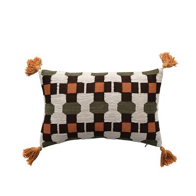 Creative Co-Op 16 Inches Cotton Embroidered Lumbar Geometric Pattern and 3 In...-image