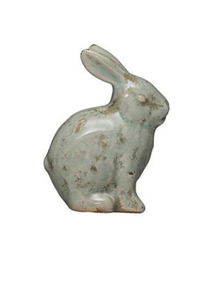 Creative Co-Op Distressed Terracotta Figurine Rabbit, Aqua -image