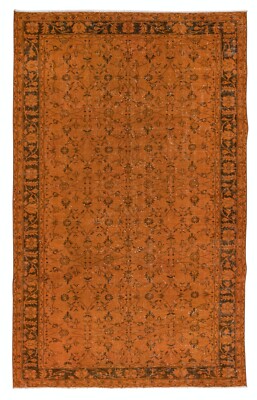 5.8x9.3 Ft Orange Handmade Turkish Rug with All-Over Botanical Design-image