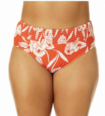 Time and Tru Women's Plus Size XL 16-18 Mid Rise Smocked Swim Bottoms ORANGE NWT-image