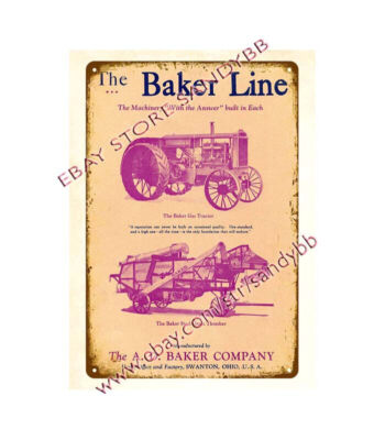 creative wall decor 1910s A.D. BAKER TRACTOR THRESHING MACHINE COMPANY tin sign-image