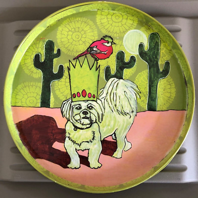 Decorative Painted Round Metal Tray Jessica Swift Creative Co-op Shih Tzu 11