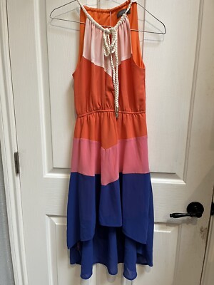 Umgee Keyhole Colorblock Dress Orange Pink Blue Small-image