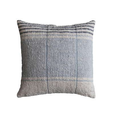20 Inches Square Woven Cotton Slub Stripes, Multicolored Pillow, Blue-image