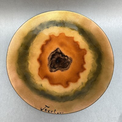 Vintage Jocelyne Orange Starburst Mid Century Copper Enamel Decorative 9” Bowl-image