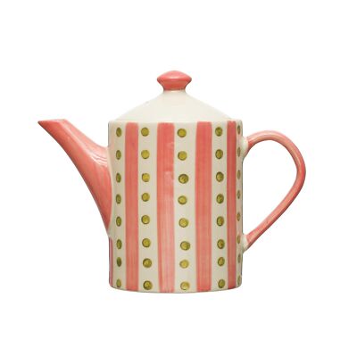 Creative Co-Op Stoneware Painted Design and Strainer Multicolor Teapot Multi-image