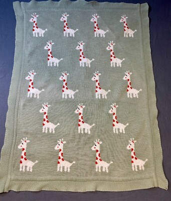 Creative Co-op Heavy Knit Green Giraffe Safari Baby Crib Blanket 100% Cotton-image