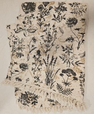 Creative Co-Op Vintage Floral Blanket French Country Black Print Botanical -image