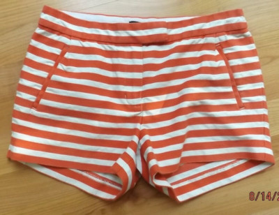Ladies J CREW Size 4 Mid-Rise Orange White Stripe Stretch Shorts -image