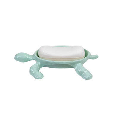 Creative Co-op Cast Iron Turtle Distressed Aqua Soap Dish-image