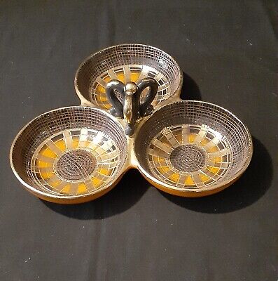 MCM Ceramic Orange/Brown 3 Well Appetizer Tray-image