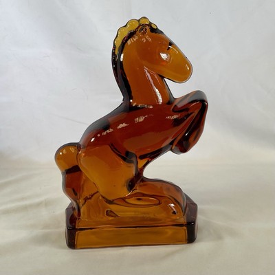 Amber Glass Horse Bookend Mid Century Modern Orange Red 8 Inches-image