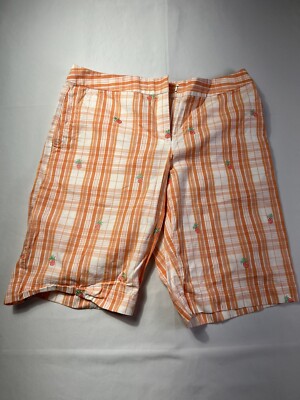 Izod Women's Orange & White Mid Rise Zip Front Embroidered Shorts Size 8-image