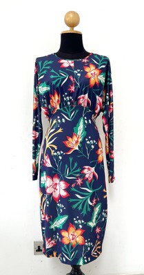 Ladies ZARA Blue/Orange/Green Floral Mid Length Dress Size Medium-image