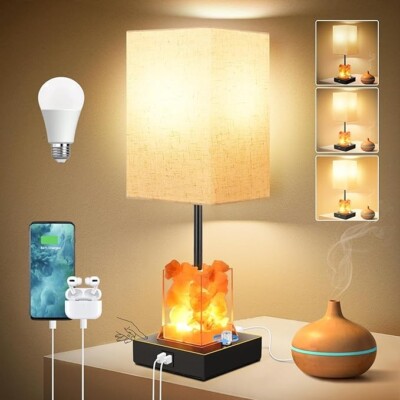 Lámparas de mesa táctiles con puertos USB, lámpara de mesita de noche regulable.-image