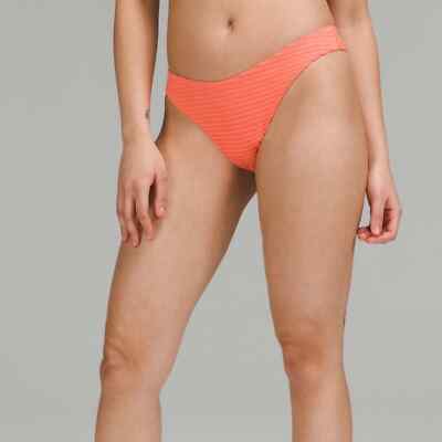 Lululemon Smocked Mid Rise Skimpy Swim Bottom Stripe Apricot Orange Size 8-image