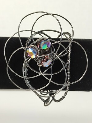 Kris Lanae Creative Co-Op Black Wire Large Flower AB color Bead Boho Bracelet -image