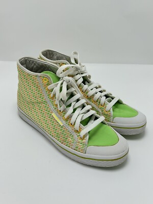 Adidas Originals Green Orange Satin Streetwear Mid Sneakers G05973 Size 10 GUC-image