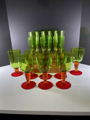 Vintage 14 pc Green/Orange/Red Acrylic 7.25