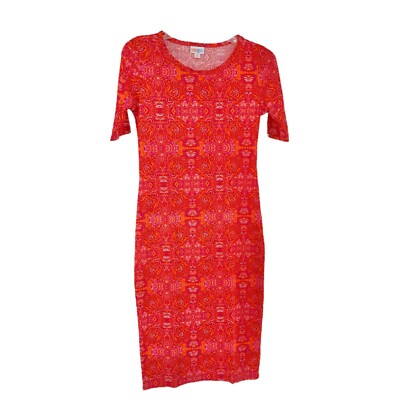 LuLaRoe Retired Julia Dress XS Orange with Fuschia Graphic Print SS Form Fit NWT-image