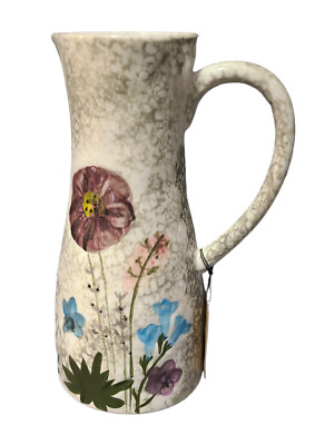 Creative Co-Op Hand Painted Stoneware Floral Pitcher-image
