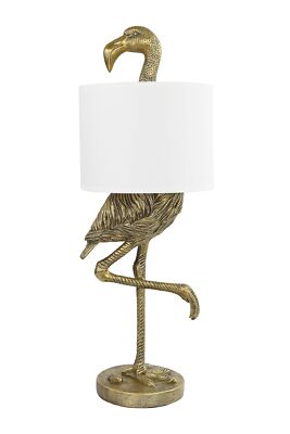 Creative Co-Op Resin Flamingo Table Lamp with Linen Shade, Gold Finish, 32