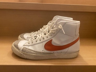 Nike Blazer Mid Sneakers Men 9.5 US White/Orange Leather & Suede-image