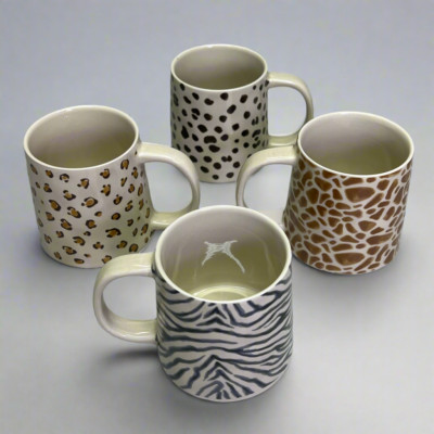 CREATIVE CO-OP Set Of 4 Stoneware Animal Print Mugs 4 Styles 6