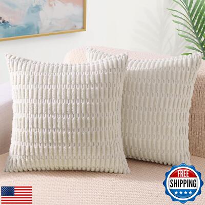 decorUhome Cream White Neutral Decorative Throw Pillow Covers 22x22 Inch Set -image