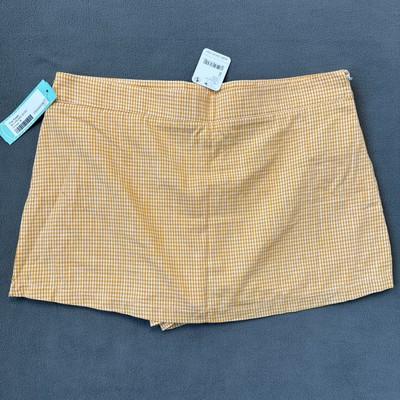 Free People Mini Skort Womens 8 Orange Gingham Big Dreams Mid Rise Cotton NWT-image