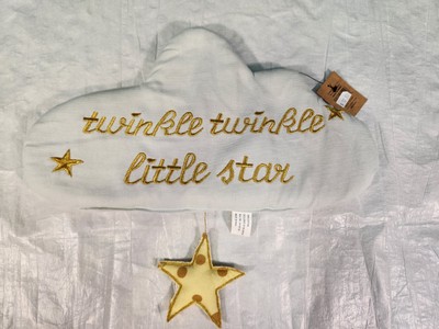 Creative Co-Op Cotton Cloud Embroidery Star Wall Hanging Decor Nursery Baby Room-image