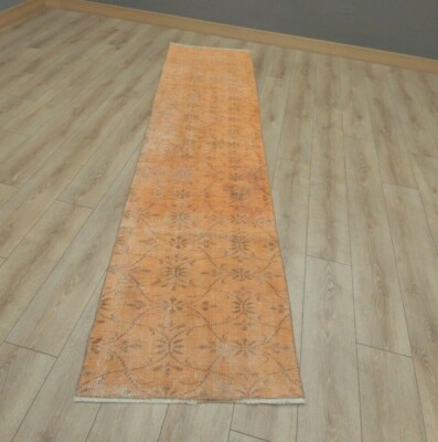 Vintage Distressed Orange Carpet Anatolian Hand Knotted Sparta Runner Rug 2x9 ft-image