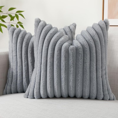 Faux Fur Throw Pillow Covers 20x20 Set of 2, Decorative Soft Plush Striped Co...-image
