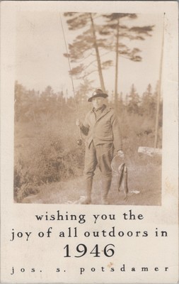 Joy of All Outdoors,Jos.S.Potsdamer,Fishing 1945 RPPC Philadelphia Postcard-image