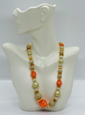 RARE Stunning Vtg Orange Mid Century Modern Polished Glass Lucite Necklace-image