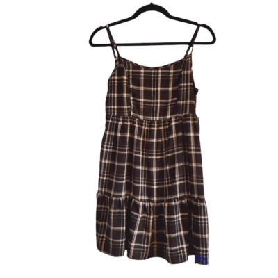 La La Land Creative Co Ladies Size M Black & White Plaid Spaghetti Strap Dress-image