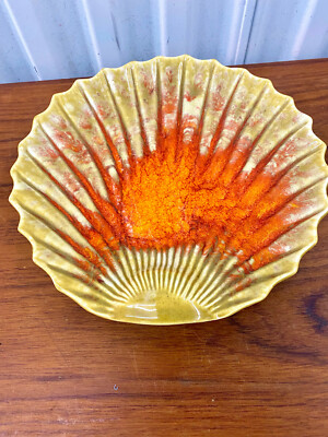Mid Century Vintage McCoy Sea Shell Platter #901 Orange Drip Glaze-image