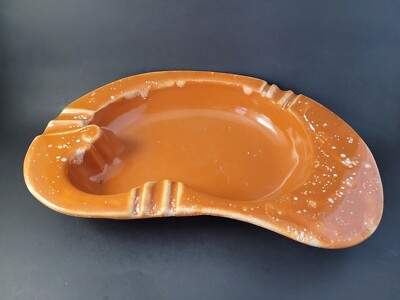 VTG Ceramic Ashtray Orange White Glaze Kidney Shape 50s 60s Mid Century 14