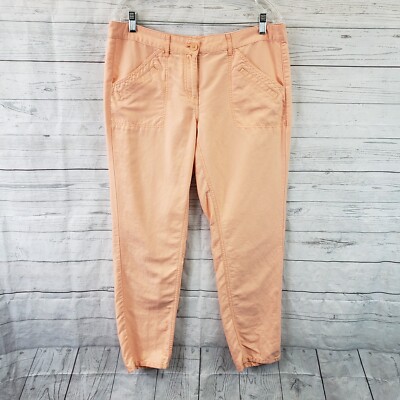 Ann Taylor LOFT Womens Pants Sz 10 Solid Orange Linen Cotton Mid Rise-image