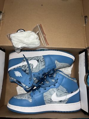 Size 7 (GS) - Jordan 1 Mid Blue Denim Pre Owned In Box Only Wore Two Times-image