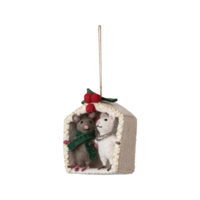 Creative Co-op - Wool Felt Mice Under the Mistletoe Ornament - XS4839-image