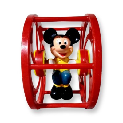 Vtg The Walt Disney Co.  Mickey Mouse Rolling Red Plastic Wheel Toy Baby Rattle -image