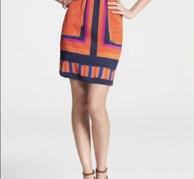 Ann Taylor Orange Colorful Watercolor Geometric Pencil Skirt 0 XS-image