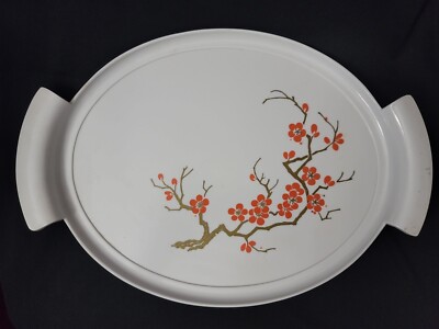 Vintage Mid Century Imperial Garden Tray Vanity Dresser Asian Orange Flowers-image