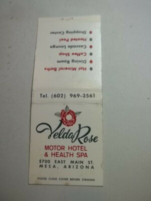 Matchbook Cover Velda Rose Motor Hotel & Health Spa 5700 East Main Mesa AZ  #126-image