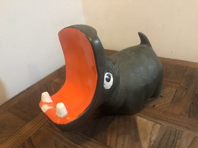 Vintage Mid  Century Whimsical Pottery Clay Hippopotamus Hippo Figurine Orange-image