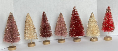 Creative Co-Op Boxed Set 7 Bottle Brush Trees Mauves & Cream w/Glitter 4