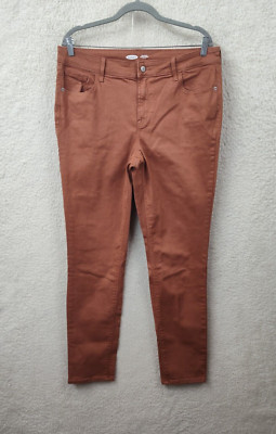 Old Navy Women Pants 16 Orange Cotton Blend Mid Rise Straight Skinny Fit Chino-image