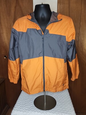 Columbia Youth Orange Gray Hooded Windbreaker Jacket Size 14/16 Casual Comfort -image