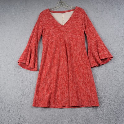 Uncle Frank Dress Womens Sz XS Burnt Orange V-Neck Pullover Bell Sleeves Full-image